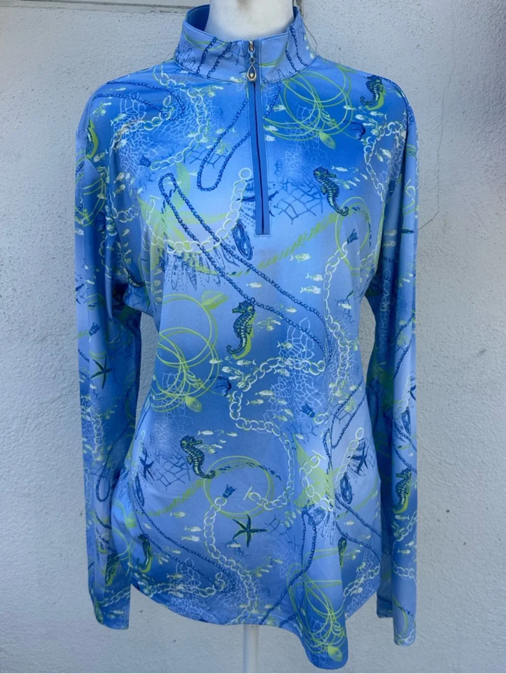 Women’s Light Blue Long Sleeve Zip-Front Performance Tee - Picture 1 of 5